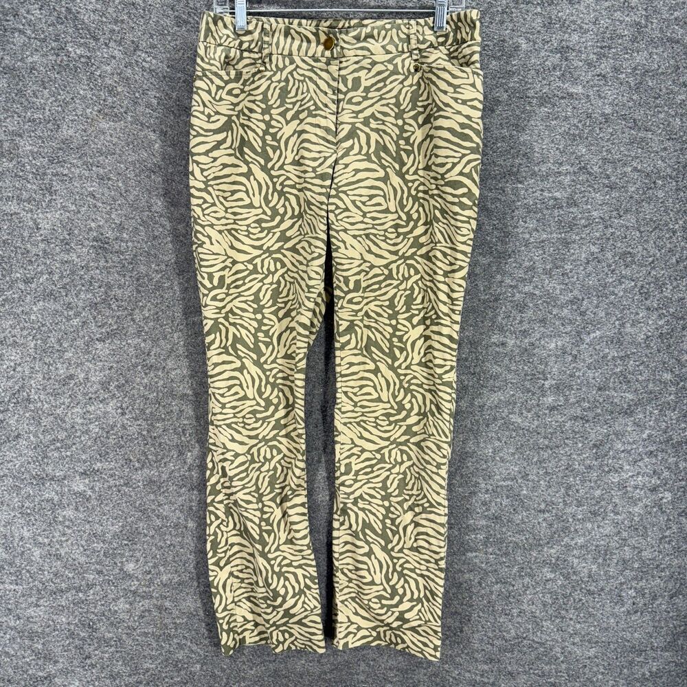 Charter Club Pants Women 8 Beige Geometric Mid Rise Flat Front Modern Pockets